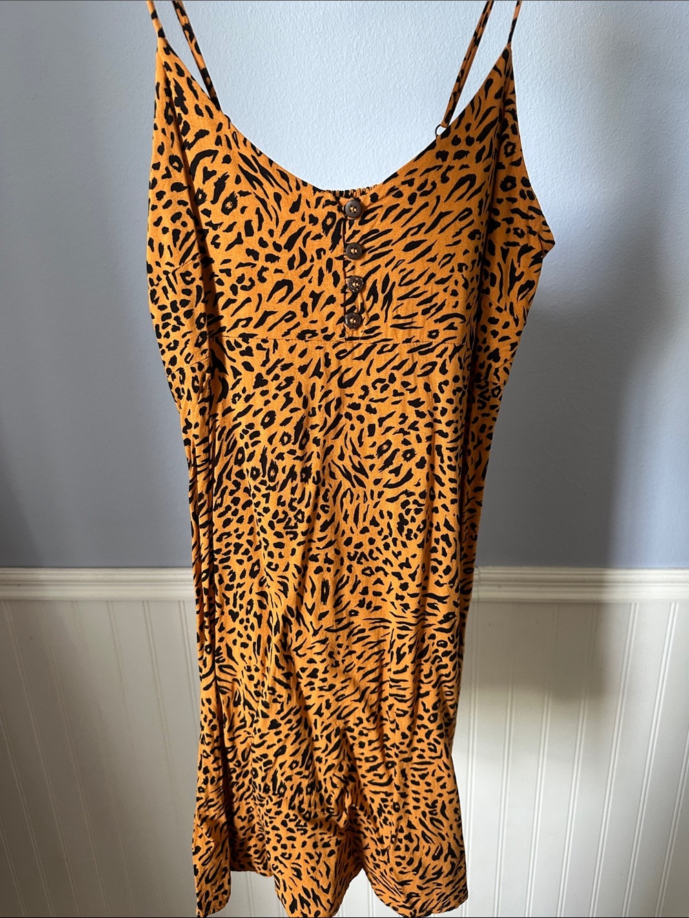 Arizona Jean Company Mustard and Black Animal Print Asymmetrical Slip Dress